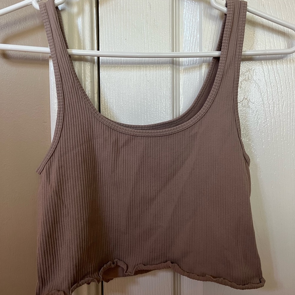 Garage Tan Ribbed Crop Tank Top